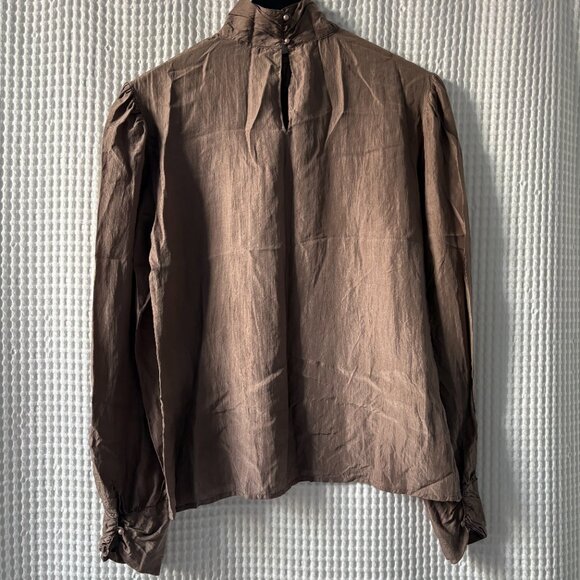 Vintage Melissa Lane mushroom brown/taupe 3-piece silk set: blouse, skirt, scarf - Picture 4 of 9